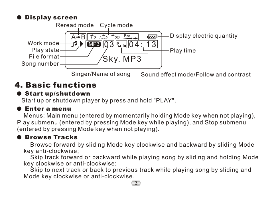 S k y. m p 3, Basic functions | Nextar ma977 User Manual | Page 7 / 34