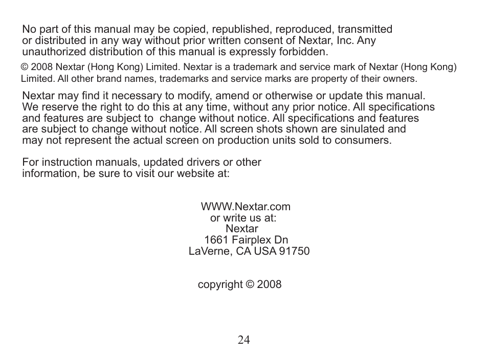 Nextar MA201 User Manual | Page 26 / 26