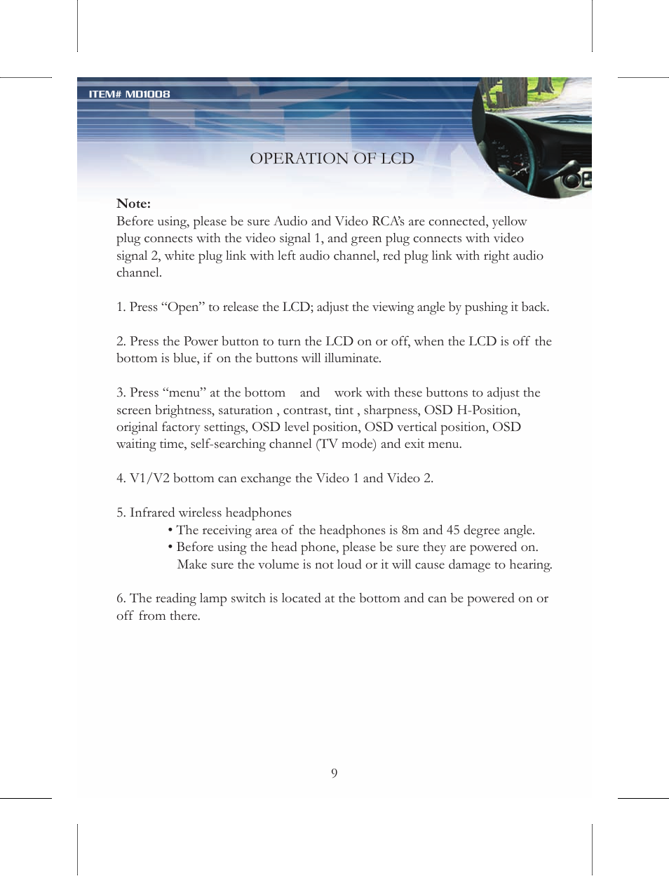Operation of lcd | Nextar MD1008 User Manual | Page 10 / 11