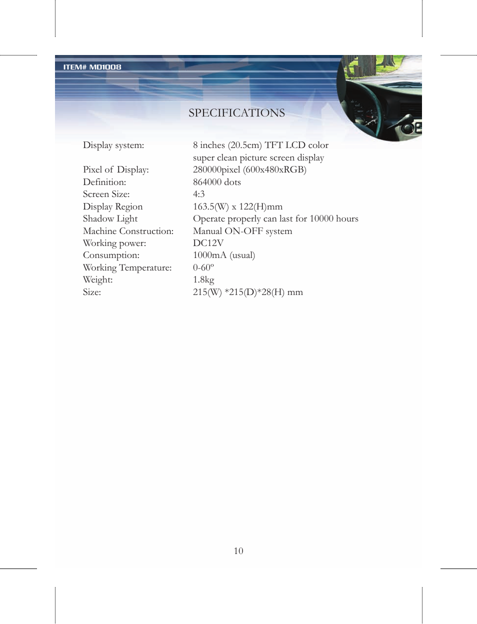 Specifications | Nextar MD1008 User Manual | Page 11 / 11