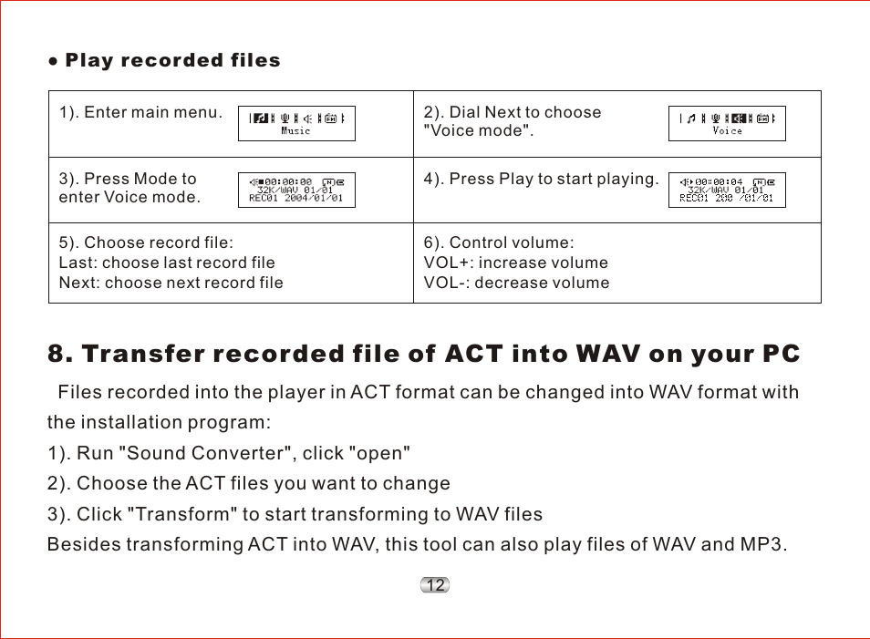 页 16, Transfer recorded file of act into wav on your pc | Nextar MA97T User Manual | Page 16 / 33