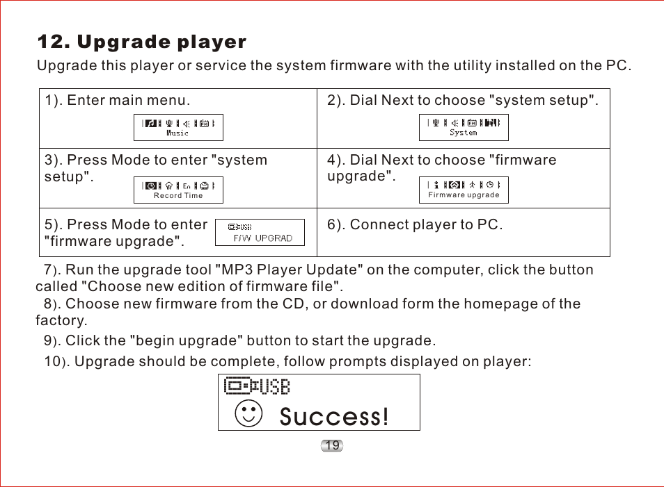 页 23, Success, Upgrade player | Nextar MA97T User Manual | Page 23 / 33