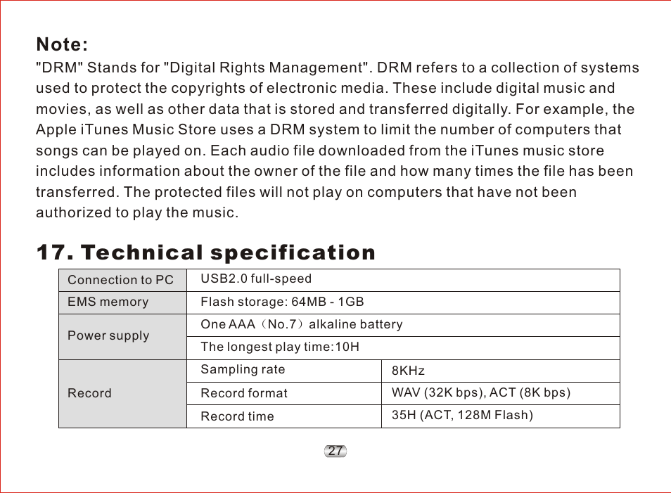 页 31, Technical specification | Nextar MA97T User Manual | Page 31 / 33