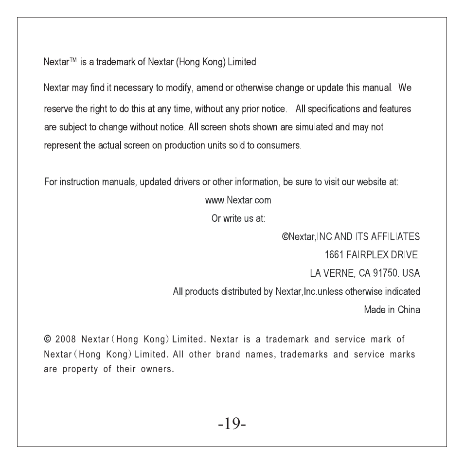 Nextar N1-510 User Manual | Page 20 / 20