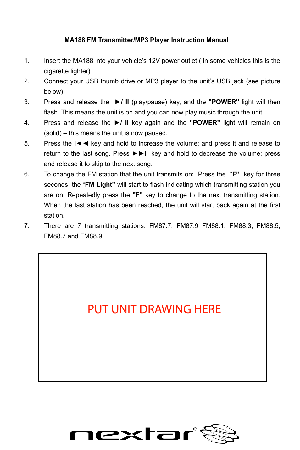 Nextar MA188 User Manual | 1 page