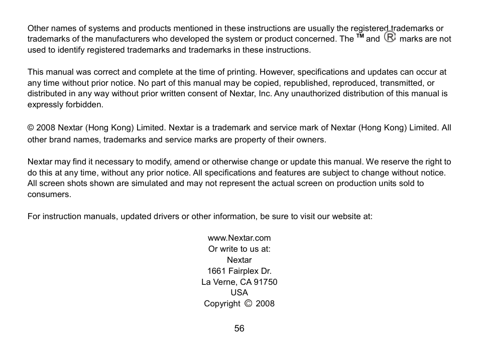 Nextar MA809 User Manual | Page 56 / 56