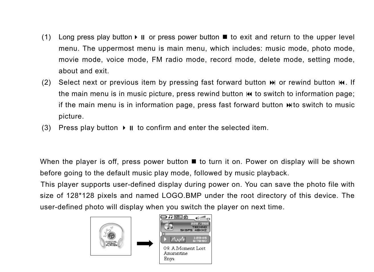 Selection and exit, Power on player | Nextar MA715 User Manual | Page 14 / 46