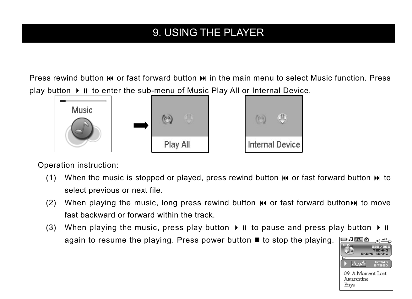 Music play function, Using the player | Nextar MA715 User Manual | Page 16 / 46