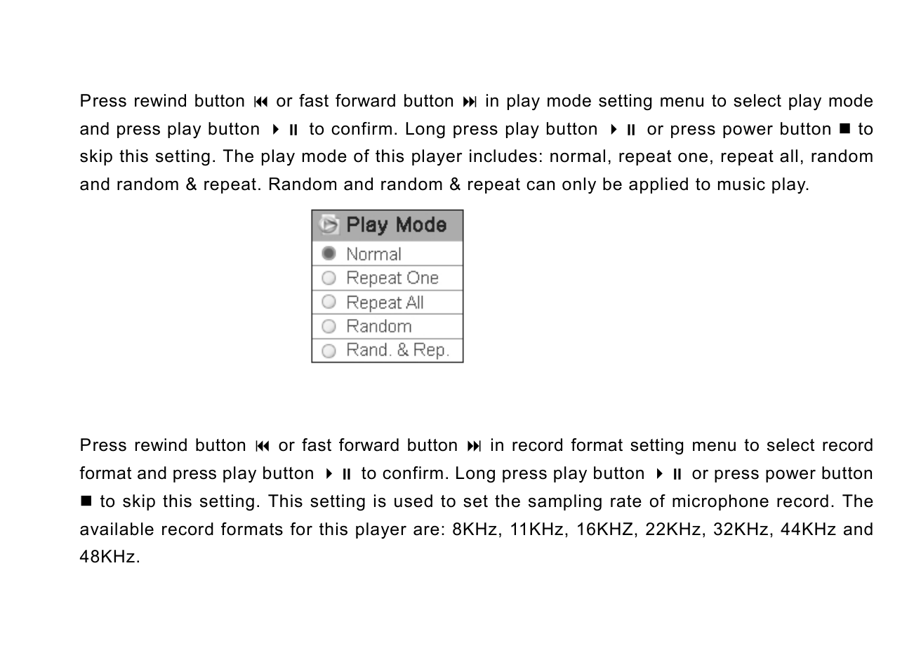 Play mode, Mic record | Nextar MA715 User Manual | Page 34 / 46