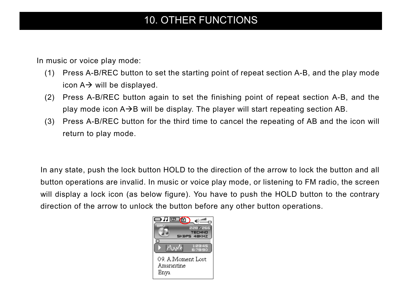 A-b play mode, Button lock, Other functions | Nextar MA715 User Manual | Page 38 / 46