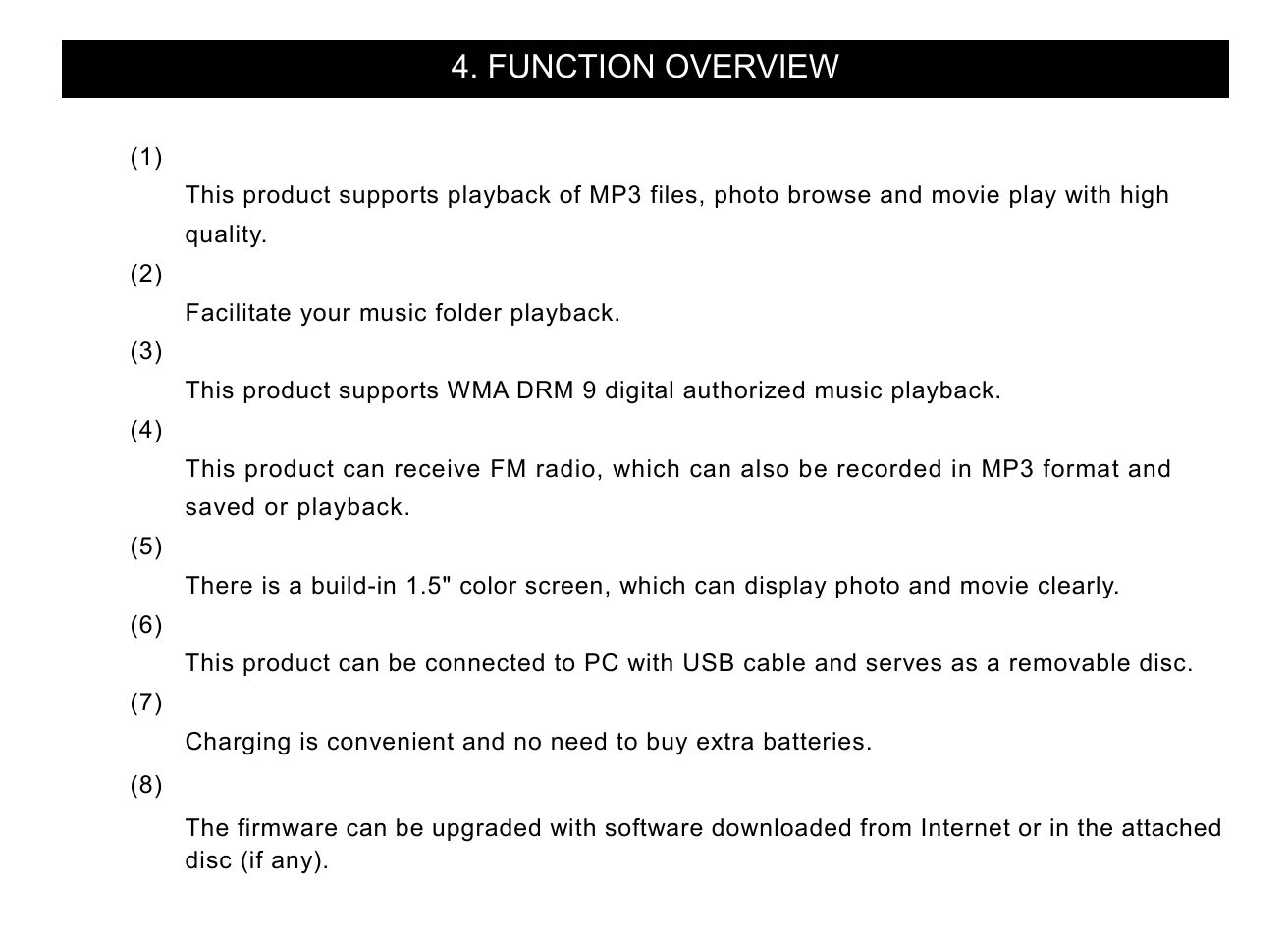 Function overview | Nextar MA715 User Manual | Page 5 / 46