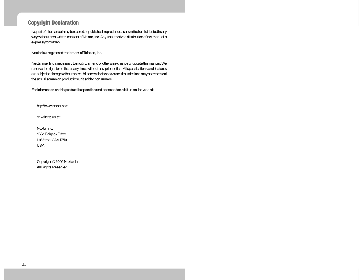 Copyright declaration | Nextar K40 User Manual | Page 14 / 14