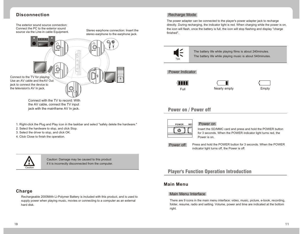 Power on / power off, Player's function operation introduction | Nextar K40 User Manual | Page 7 / 14