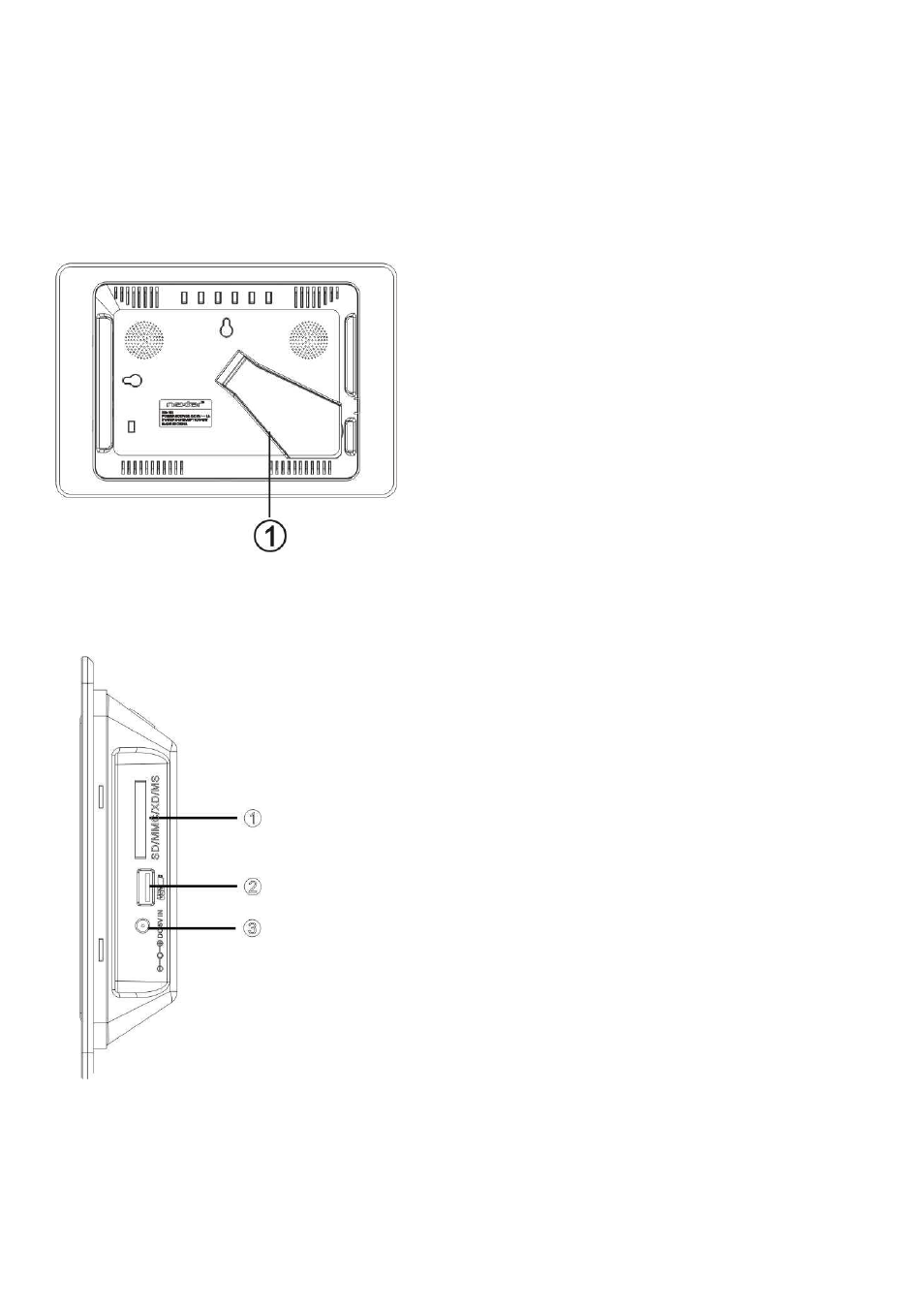 C. rear view, Stand, D. side view | Sd/mmc/xd/ms card port, Usb port, Dc 5v in | Nextar N7-205 User Manual | Page 7 / 12