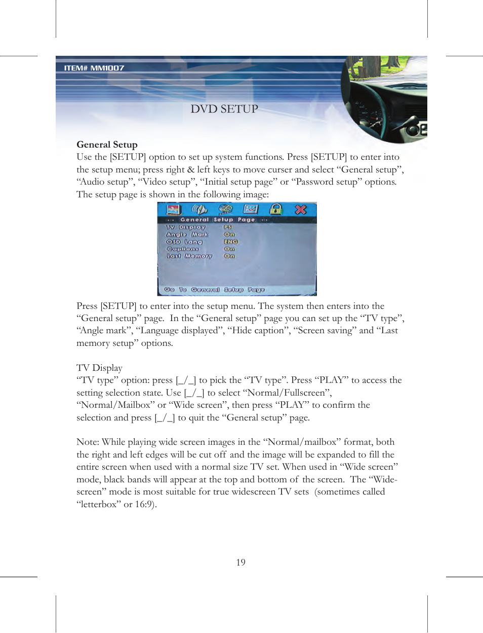Dvd setup | Nextar MM1007 User Manual | Page 20 / 37