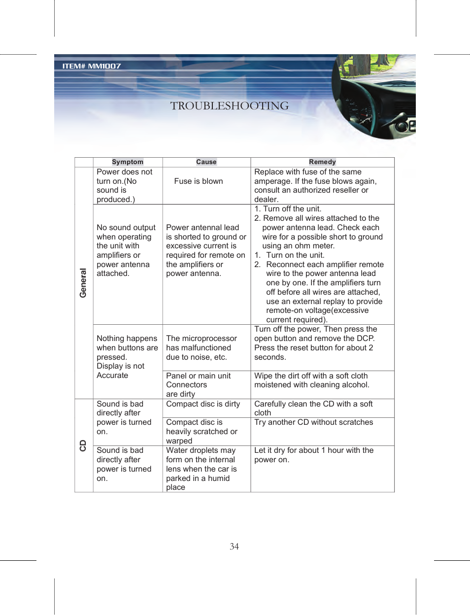 Troubleshooting | Nextar MM1007 User Manual | Page 35 / 37