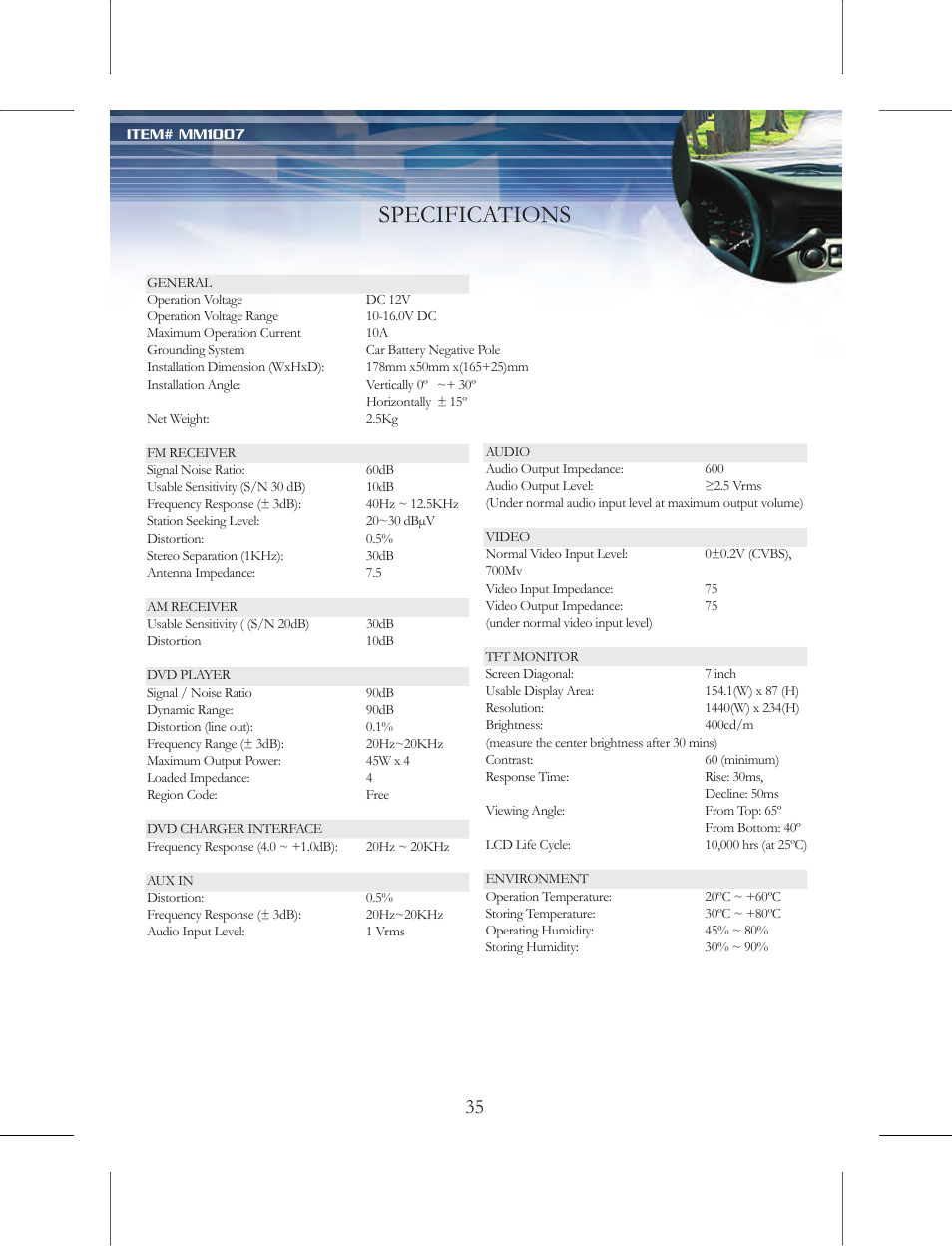 Specifications | Nextar MM1007 User Manual | Page 36 / 37