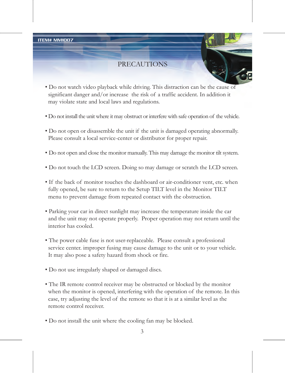 Precautions | Nextar MM1007 User Manual | Page 4 / 37