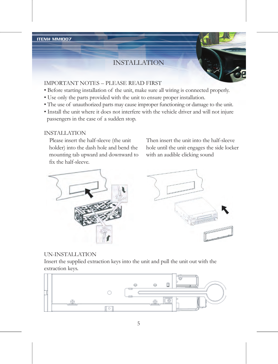 Installation | Nextar MM1007 User Manual | Page 6 / 37