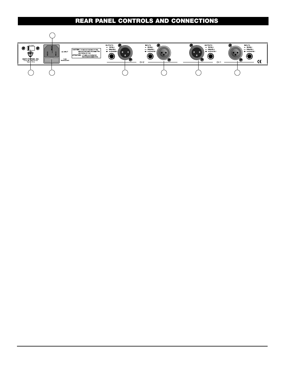 Rear panel controls and connections | Nady Systems MSE-100A User Manual | Page 6 / 10