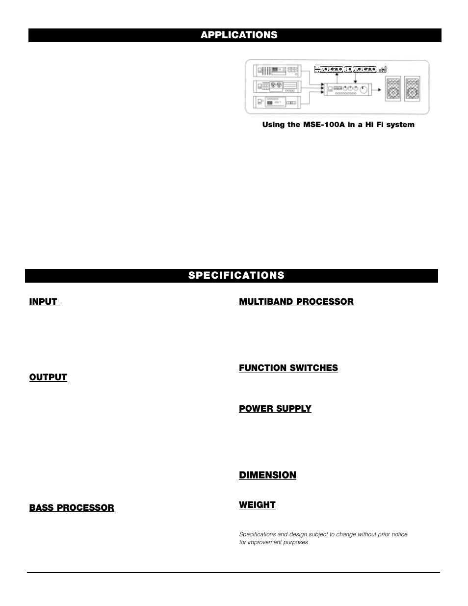 Applications, Specifications, Dimension | Nady Systems MSE-100A User Manual | Page 9 / 10