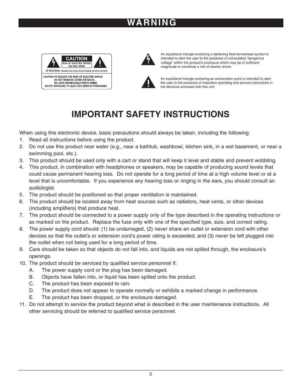 Important safety instructions | Nady Systems PPA-300 User Manual | Page 3 / 8