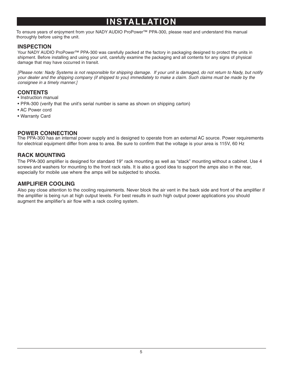 I n s ta l l at i o n | Nady Systems PPA-300 User Manual | Page 5 / 8