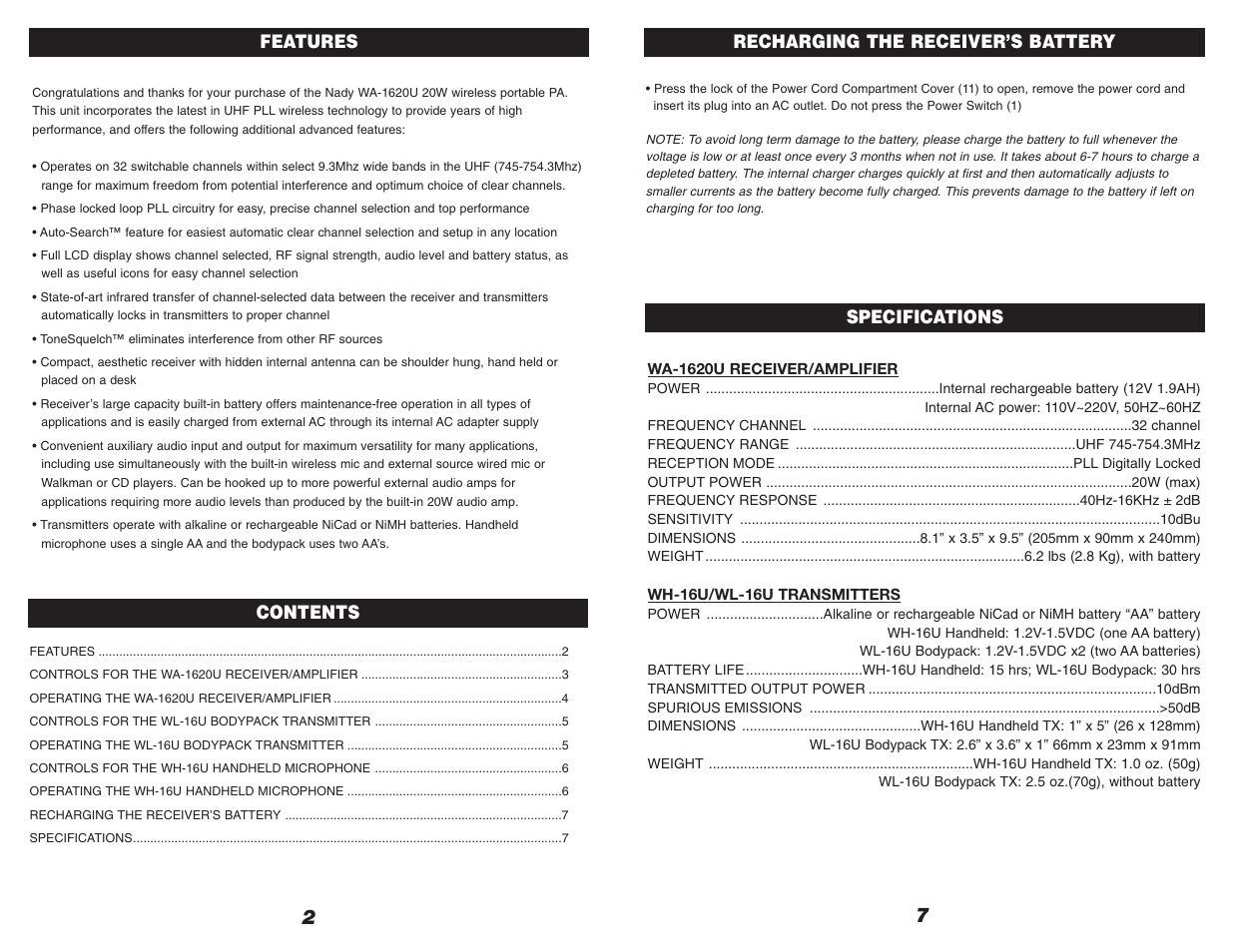 Nady Systems WA-1620U User Manual | Page 2 / 4