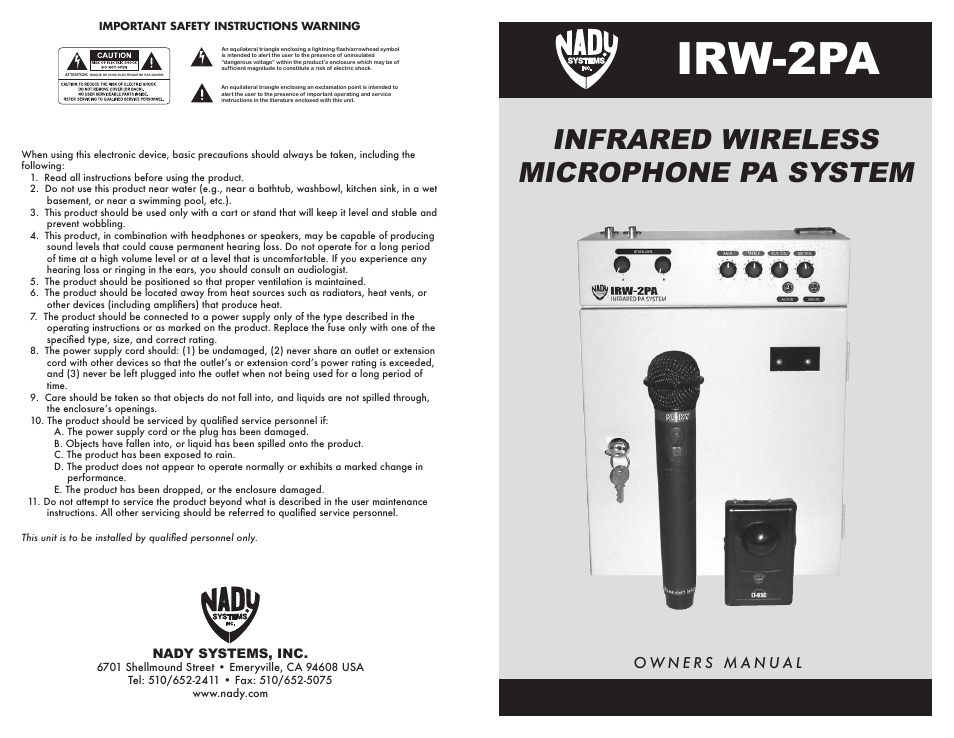 Nady Systems IRW-2PA User Manual | 8 pages