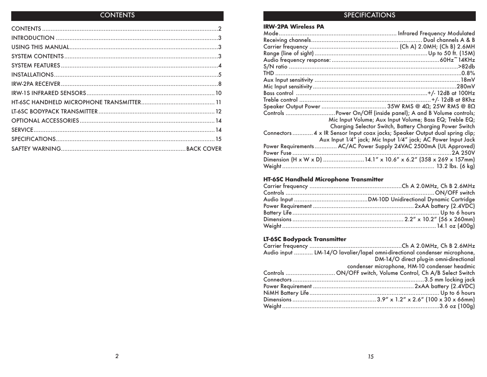 Nady Systems IRW-2PA User Manual | Page 2 / 8