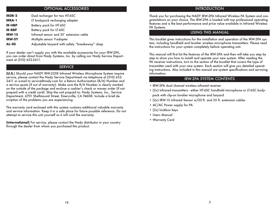 Nady Systems IRW-2PA User Manual | Page 3 / 8