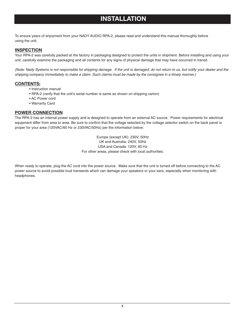 Installation | Nady Systems RPA-2 User Manual | Page 4 / 8