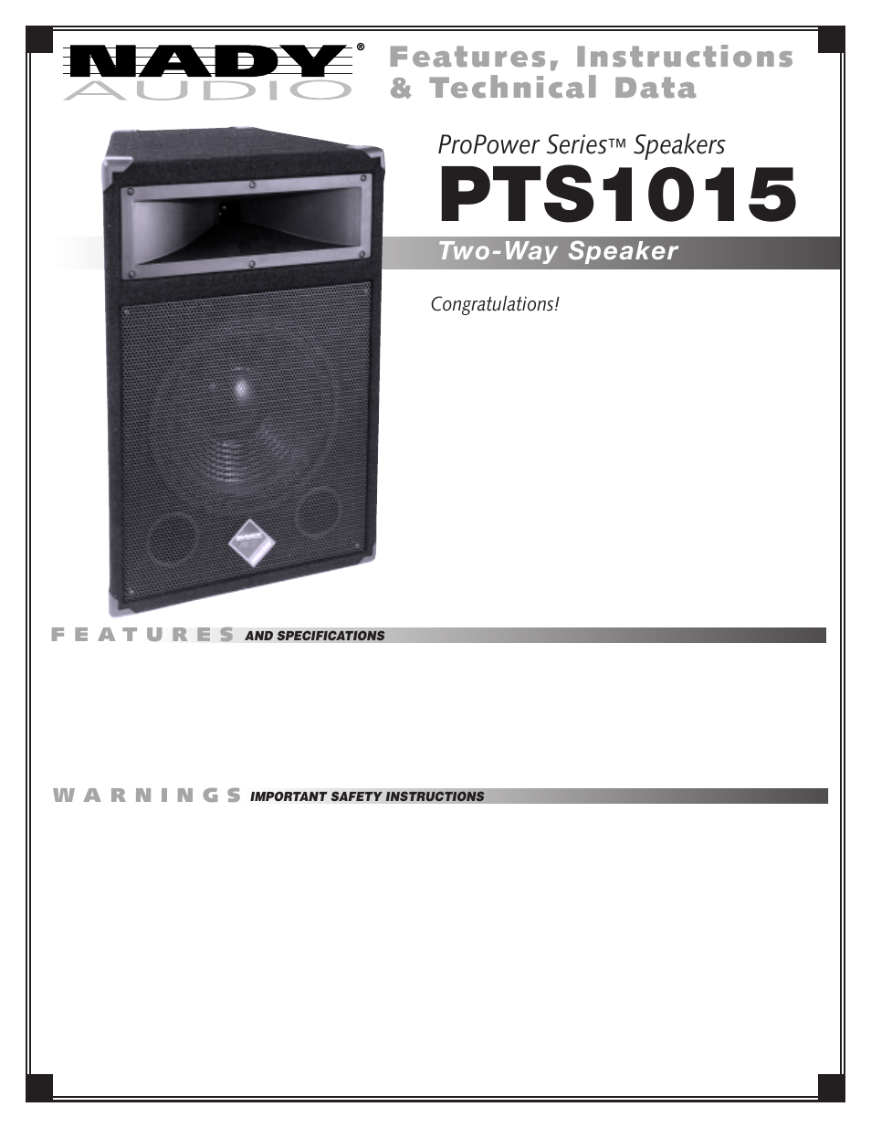 Nady Systems PTS1015 User Manual | 2 pages