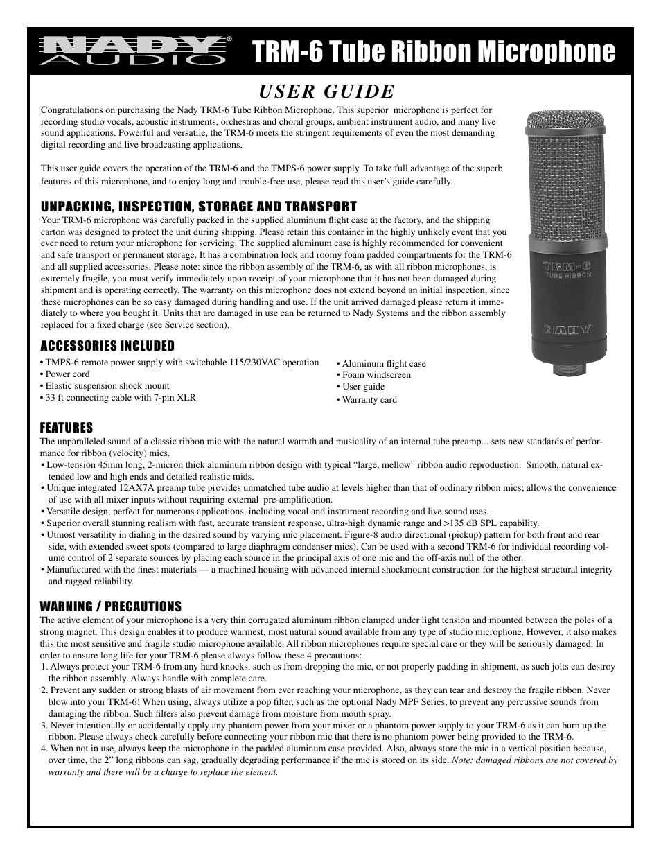 Nady Systems TUBE RIBBON TRM-6 User Manual | 2 pages