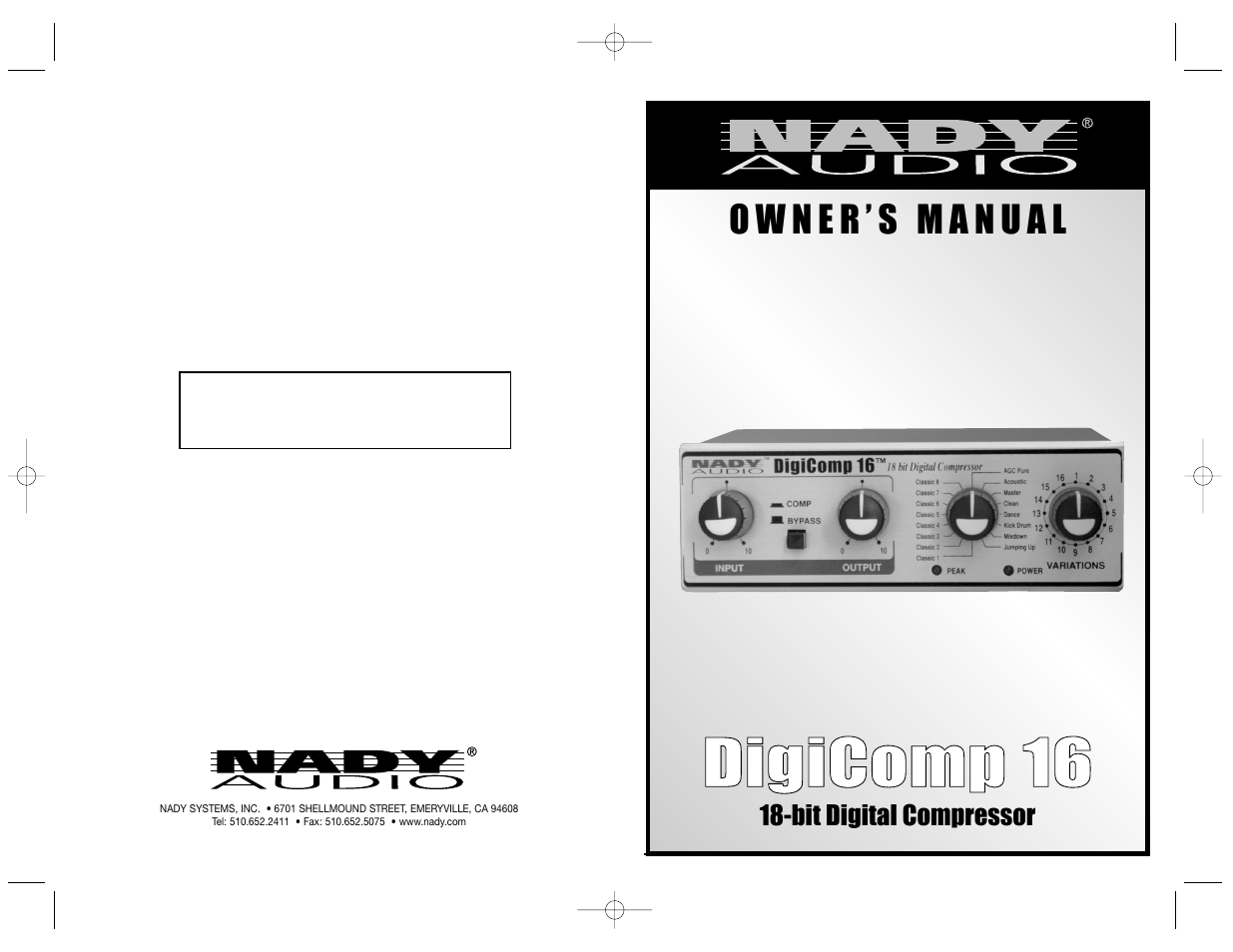 Nady Systems dig comp 16 User Manual | 10 pages
