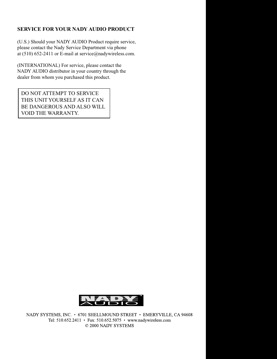 Nady Systems SRA 2150 User Manual | Page 8 / 8