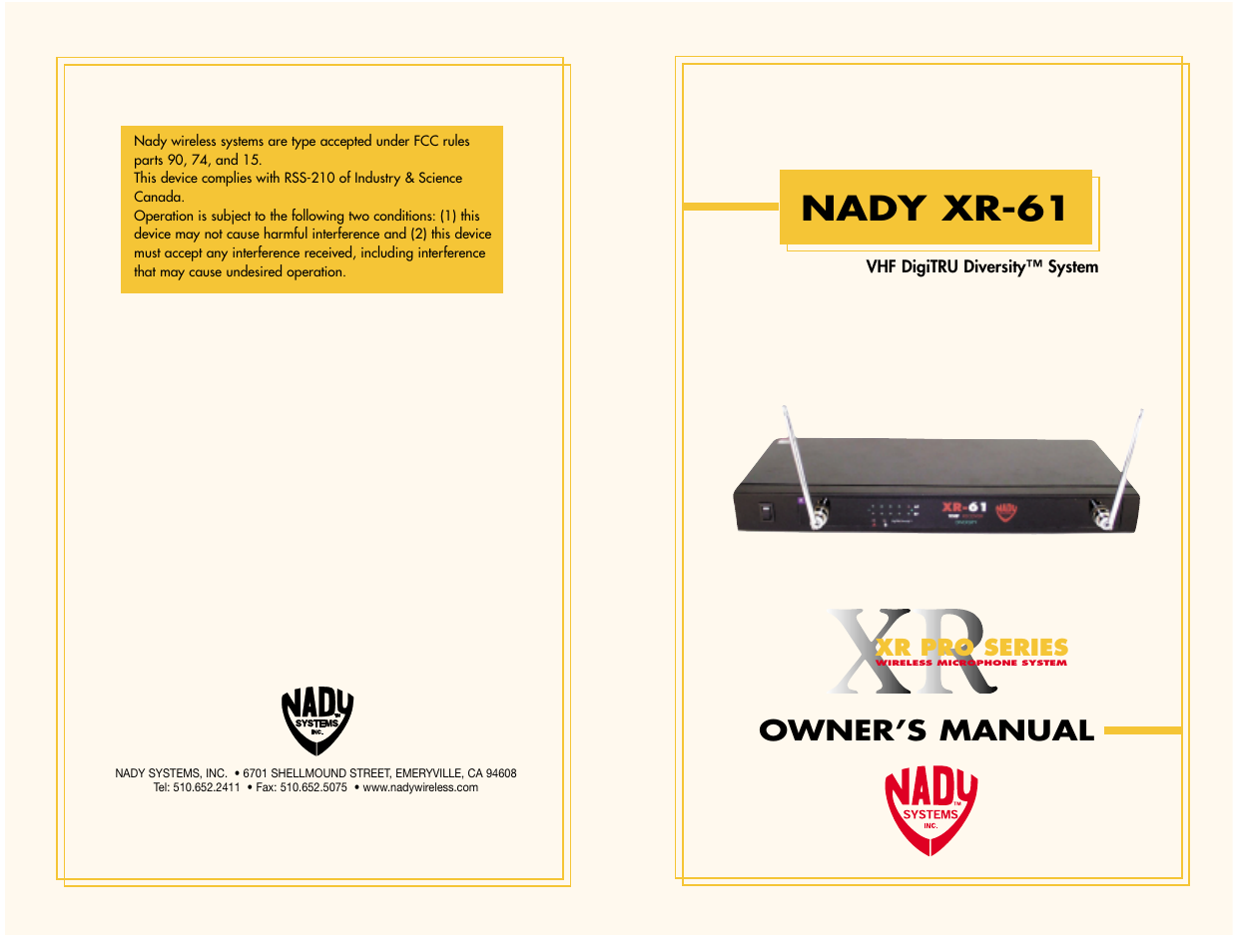 Nady Systems XR-61 User Manual | 10 pages