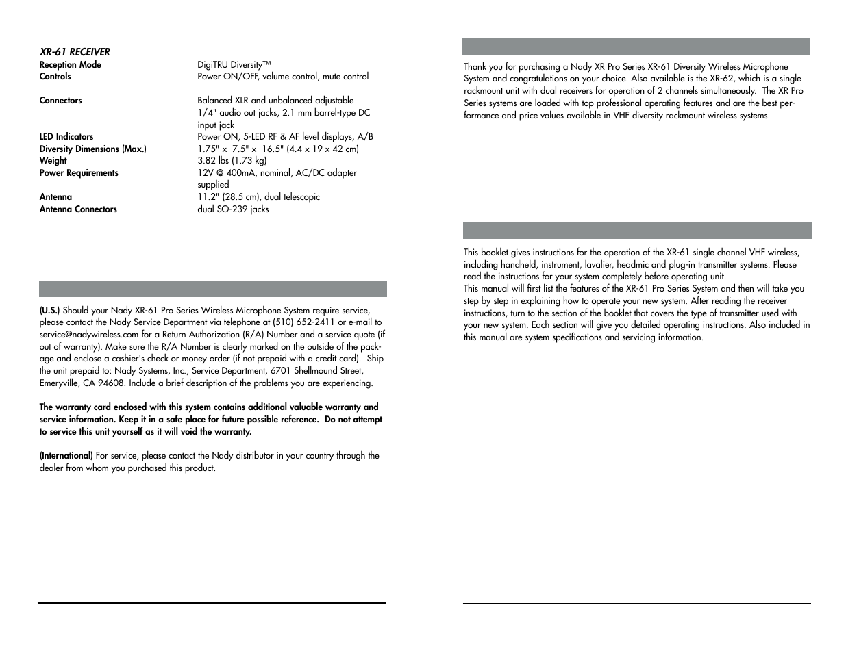 Nady Systems XR-61 User Manual | Page 3 / 10