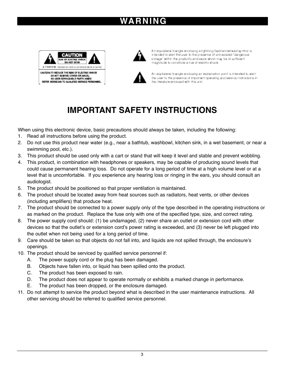 Important safety instructions | Nady Systems PMX-420 User Manual | Page 3 / 12