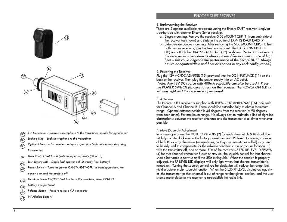 Nady Systems Dual Receiver VHF Wireless Microphone System Encore Duet User Manual | Page 5 / 10