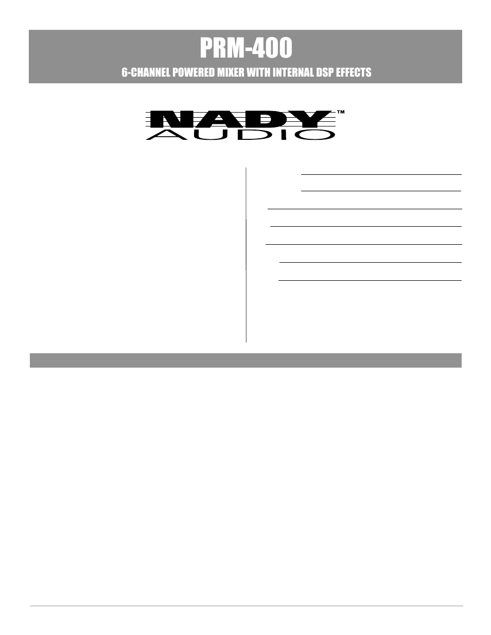 Prm-400, Channel powered mixer with internal dsp effects | Nady Systems PRM-400 User Manual | Page 2 / 15