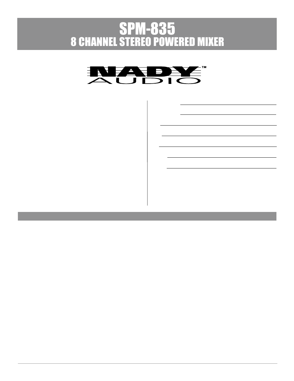 Spm-835, 8 channel stereo powered mixer | Nady Systems SPM-835 User Manual | Page 2 / 16