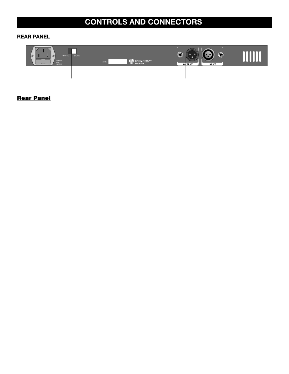 Controls and connectors, Rear panel | Nady Systems TMP-1 MICPREAMP User Manual | Page 6 / 8