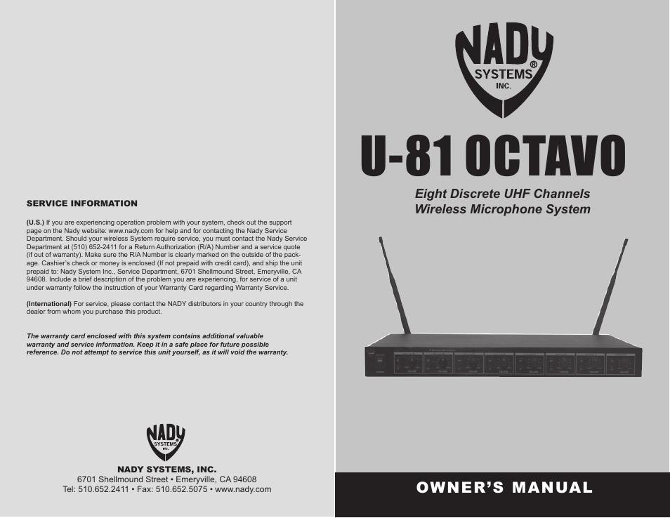 Nady Systems OCTAVO U-81 User Manual | 8 pages