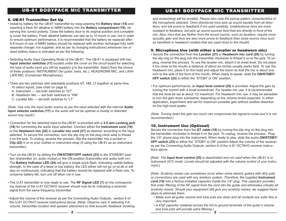Ub-81 bodypack mic transmitter | Nady Systems OCTAVO U-81 User Manual | Page 8 / 8