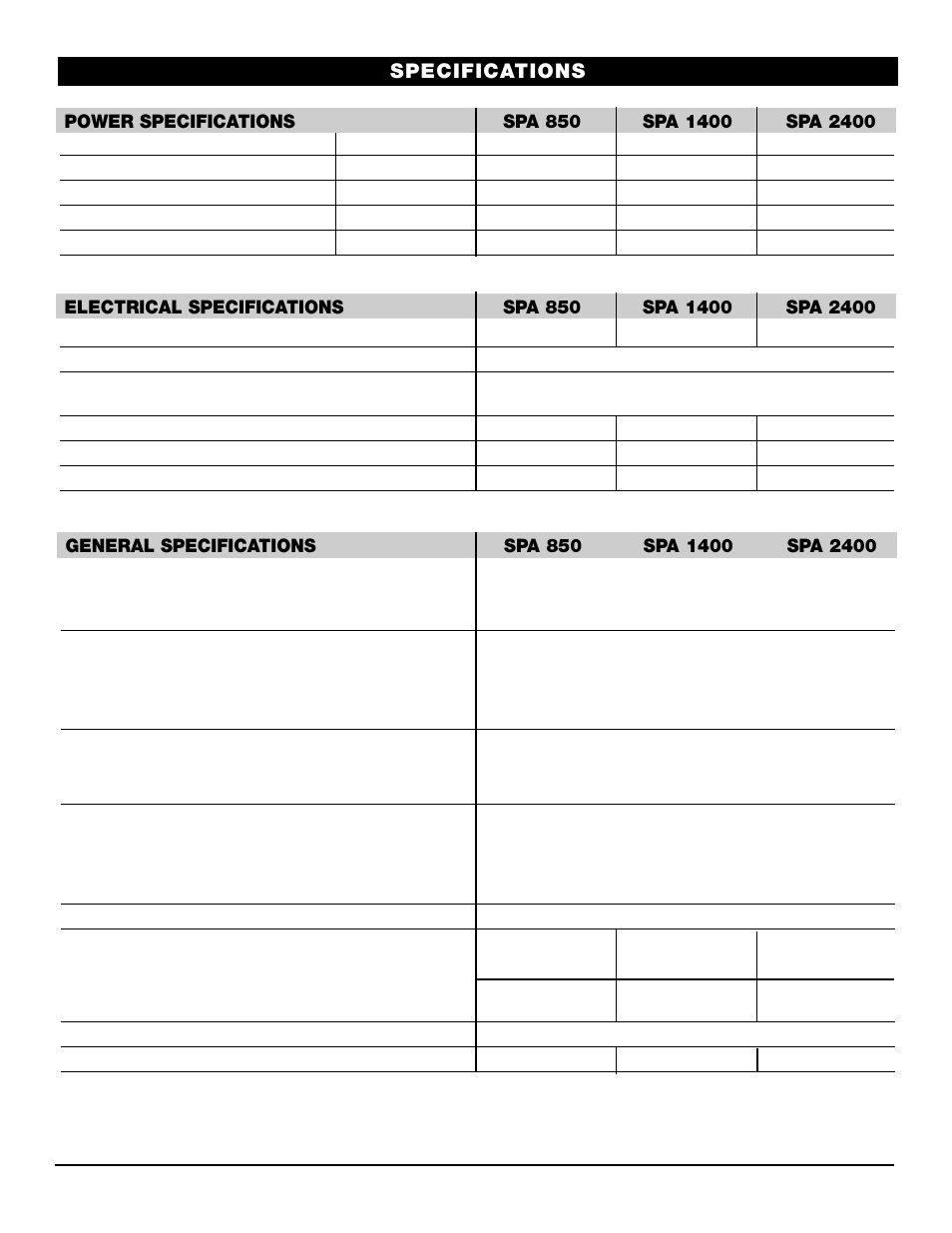 Specifications | Nady Systems SPA 1400 User Manual | Page 10 / 11