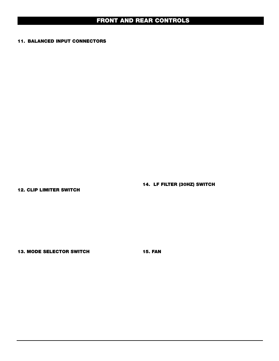 Front and rear controls | Nady Systems SPA 1400 User Manual | Page 5 / 11