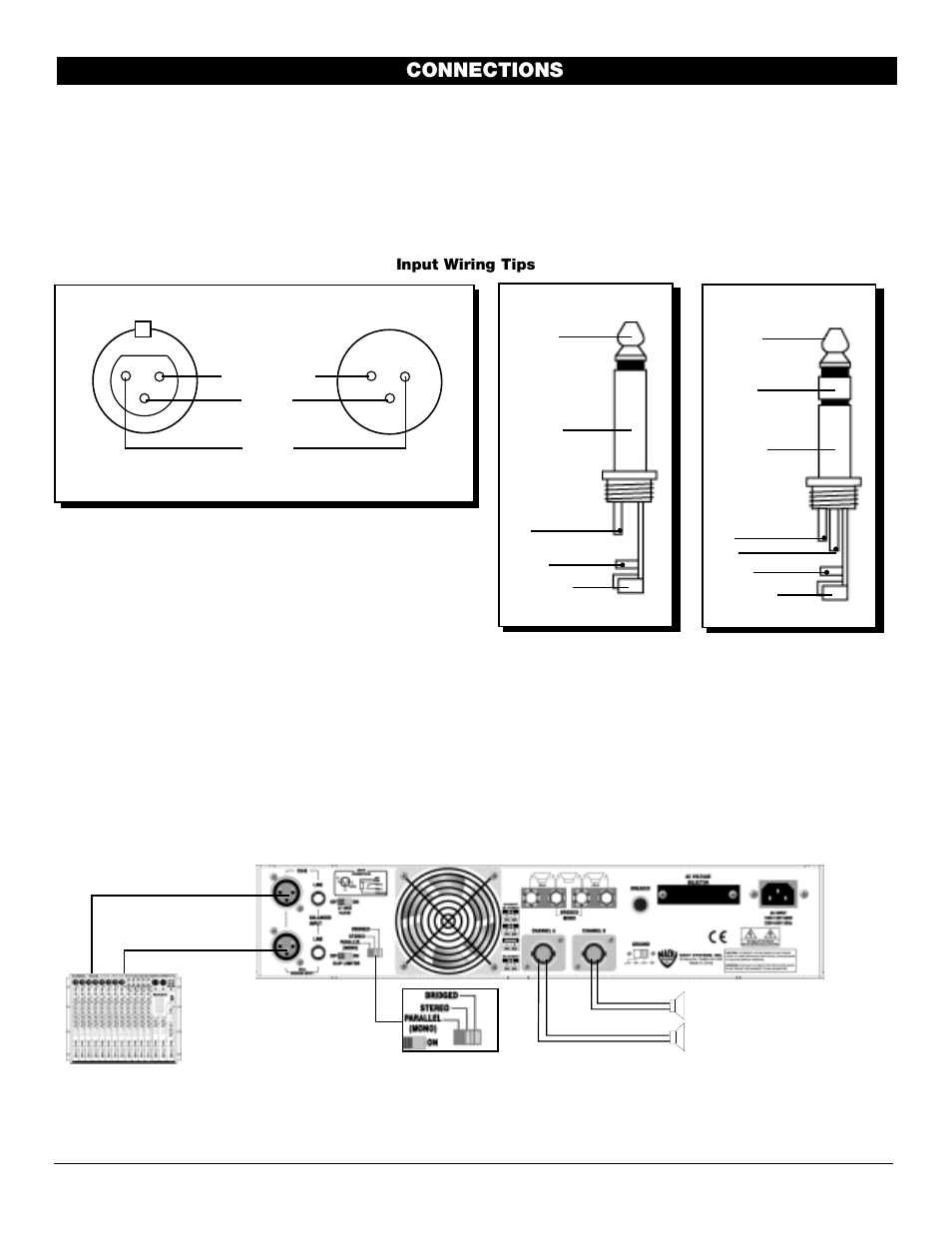 Connections, Input wiring tips | Nady Systems SPA 1400 User Manual | Page 7 / 11