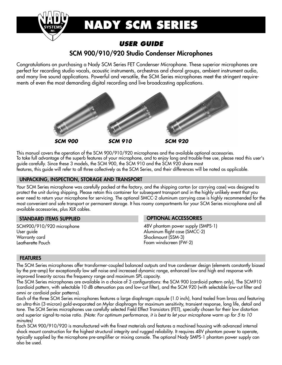 Nady Systems SCM 900 User Manual | 2 pages