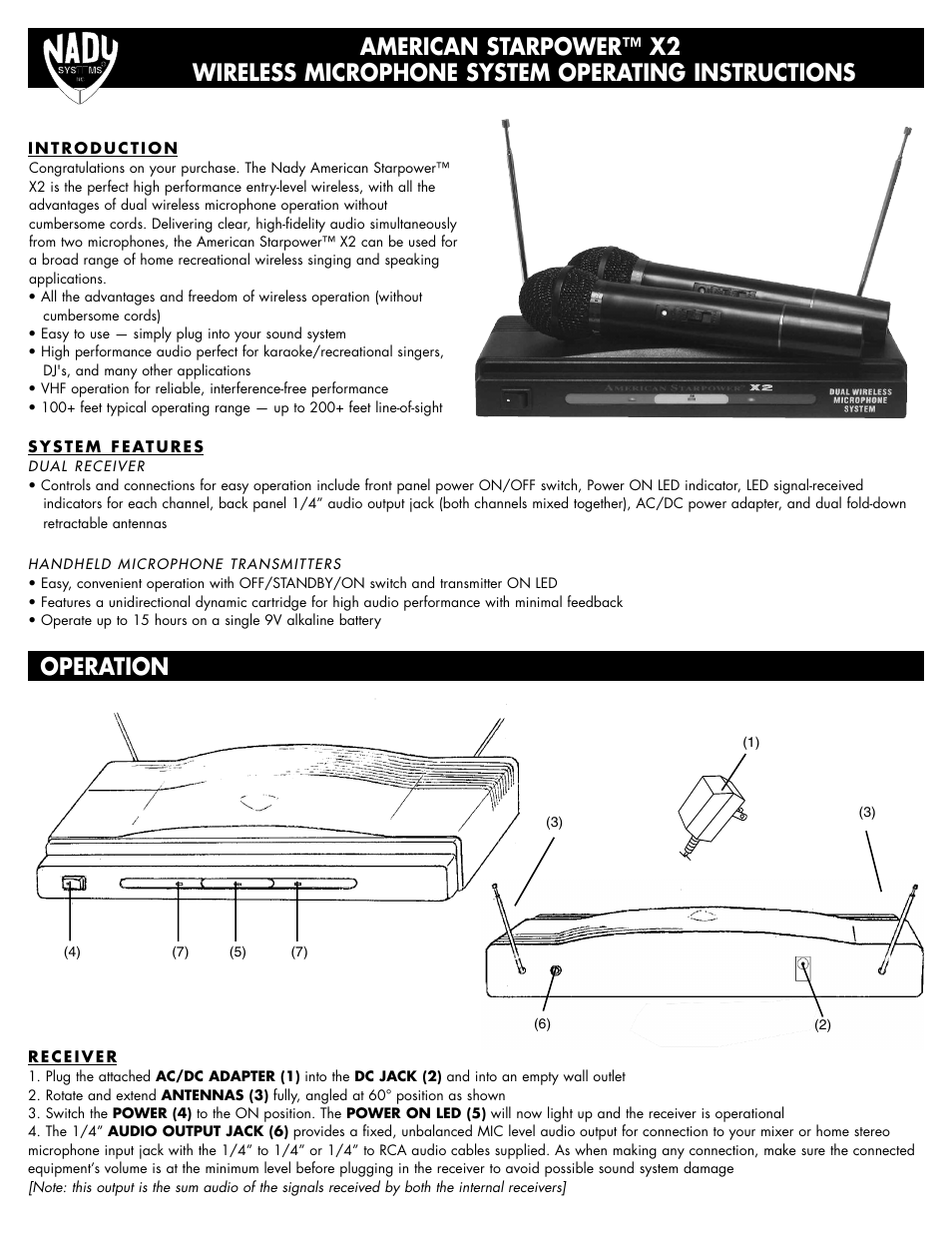 Nady Systems AMERICAN STARPOWER X2 User Manual | 2 pages